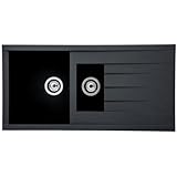 Respekta Houston Mineralitespüle in Schwarz / 1,5 Becken Einbauspüle in 100 x 50 cm / Spülbecken geeignet für Unterschränke ab 60 cm Breite