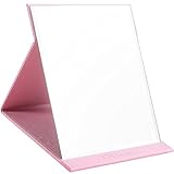 DUcare Reisespiegel Make Up Spiegel Klappspiegel mit PU-Leder Hülle Kompakter Super-HD-Spiegel für Schreibtisch, Büro, Zuhause, Camping, Reisen (20 x 15cm-Rosa)