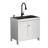 Room Utility Waschbecken Waschtisch mit Schrank Schwarz Edelstahl Freistehend Handwaschstation für Wäsche, Küche, Garage, Keller, Geschäft B Größe 6