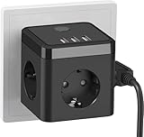 Steckdosenwürfel mit USB, Steckdosenadapter Power Verteilersteckdose, Doppelstecker für Steckdose