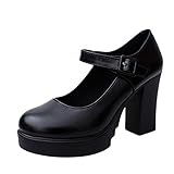 Stöckelschuhe Damen Sandalen Sommer Sandaletten Bequem Schnalle Dicke Plattform Arbeit Schuhe Heels High Women Freizeitgurt Absatz Frauen High Heels (Black, One Size)