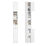 SoBuy Badzimmerschrank Schmal - Badezimmer Hochschrank Wasserabweisender aus Holz mit verstellbaren Einlegeböden - Mehrzweck Badschrank in Hellgrün - platzsparendes Badmöbel, 20x180x20cm, BZR34-W