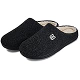 Filzpantoffeln Herren Hausschuhe Pantoffeln im Herbst und Winter Slipper Unisex mit Rutschfest Sohle Filzlatschen(Schwarz, 42/43EU)