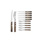 Tramontina Steakbesteck Pizzabesteck, 12-teiliges Set, für 6 Personen, Steakbesteckset, rostfreier Edelstahl, FSC zertifizierter Echtholzgriff, spülmaschinenfest, Braun