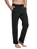 BALEAF Breite Jogginghose Herren Baumwolle Freizeithose Gerades Bein Sporthose Herren Lang mit Taschen Schwarz XL