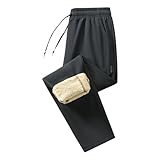 Sporthose Herren Kaschmir Fleece Hose Gefütterte Winterhose Baggy Jogginghose Herren Alltag Outdoorhose mit Kordelzug Sweathose Leichte und Atmungsaktiv Freizeithose mit Reißverschlusstasche