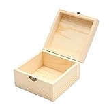 Unlackierte Holzkiste mit Scharnierdeckel und Frontverschluss, natürliche Kiefernholzboxen DIY Handwerk Holzboxen für Kunst, Hobbys, Schmuckschatulle und Heimaufbewahrung (10x10x8)