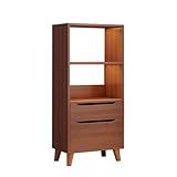 SanzIa Bücherregal aus Holz mit Schubladen und 3-stufigen Offenen Regalen Aufbewahrungsorganisator Regal Bücherregal für Schlafzimmer, Wohnzimmer, Büro(Brown)