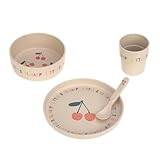 LÄSSIG Kindergeschirr Set (Teller, Becher, Schälchen, Löffel) ohne Melamin, BPA-frei, für Spülmaschine und Mikrowelle/Dish Set Happy Fruits Cherry