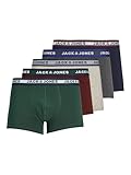 JACK&JONES Boxershorts 5er-Pack Basic Trunks Kurze Unterhosen Logo Print Design JACOLIVER, Farben:Mehrfarbig, Größe Hosen:L