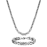 LOCCY Königskette Silber Herren Edelstahl, 4/5/6/7/8 mm Königskette Halskette Armband Set aus Edelstahl für Herren Jungen, Länge 51/56/61/66/71cm(51, Silber-4mm Breite)