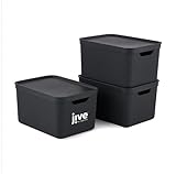 Jive Dekobox 3er- Set Aufbewahrungsbox 16l mit Deckel, Kunststoff (PP recycelt), dunkelgrau, 3x16l (37.5 x 27.8 x 29.8 cm), Anthrazit