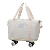 Stilvolle Reisetaschen, multifunktionale Reisetaschen, faltbare Reisetaschen für Damen, geräumige Reisetaschen, leicht zu verstauende Gepäck, Reiseausrüstung mit Rollen, Tragetaschen, beige, Se