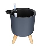 Hemobllo Selbstbewässernder Runder Pflanztopf Mittel mit Holzfüßen Wasserstandsanzeige UV Beständig für Zimmer und Gartenpflanzen