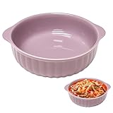 Rund Auflaufform Keramik, Lasagne Auflaufform für Heißluftfritteuse 19 x 16.5 x 5.5cm, Lasagneform Auflaufformen, Glatte Glasur Backform Rund, für Lasagne, Pommes Frites, Suppe (Hellviolett)