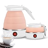 Faltbarer Wasserkocher, 0.6l Reise Silikon Tragbarer Wasserkessel, Rosa Mini Camping Wasserkocher 5 Minuten Schnelles Kochen für Küche Reise Camping Outdoor