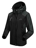 donhobo Damen Outdoorjacke Wasserabweisend Atmungsaktiv Winddicht Softshelljacke Wanderjacke Leicht Funktionsjacke mit Abnehmbarer Kapuze (01 Schwarz, L)