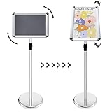 UISEBRT Infoständer Aufsteller DIN A4 Plakatständer Höhenverstellbar Drehbar Informationsständer aus Aluminium Präsentationsständer Werbeständer Verstellbar Quer/ Hochformat, Silber, A4
