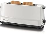 SEVERIN Automatik-Langschlitztoaster, Automatik-Toaster mit Brötchenaufsatz, Edelstahl Toaster zum Toasten, Auftauen und Erwärmen, 800 W, weiß / grau, AT 2232