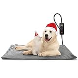Toozey Katzen & Hund Heizmatte Innen 70 * 50cm, Timing & Temperatur Einstellbar Sicher Elektrisch Haustier Heizdecke, Weicher Wärmedecke für Neugeborene/Klein/Altere Katze und Hund, Grau - L
