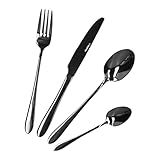 HOMLA Abele Besteckset für Vier Personen - 16-teilig Set Messer Gabel Esslöffel Teelöffel - Edelstahl Schwarz