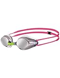 arena Tracks Junior Mirror Anti-Fog Wettkampf Schwimmbrille für Kinder, Schwimmbrille mit UV-Schutz, 4 Austauschbaren Nasenstegen, Silikon Dichtungen, Silver-White-Fuchsia