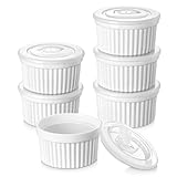 vancasso RAMEKINS 320ml Soufflé Förmchen Set von 6, Ø10.6cm Creme Brulee Schälchen Backofen sicher, Porzellan Soufflés mit Deckel, Kleine Keramik-Schalen, Mini Auflaufformen zum Backen, Weiß