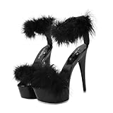OUNONA Damen High Heels Sandalen mit Pfennigabsatz Rutschfeste Sommerschuhe Modische Plateausandaletten für Alltag und Party Schwarze Pumps und Stilvoll