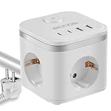 Echos - 7-in-1 Steckdosenwürfel mit Kabel (2M) 3 Fach...