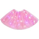 URAQT Tüllrock Damen LED Tütü Erwachsene, Tutu Rock LED, Minirock Mit LED Lichter für Fasching Karneval Motto Party Ballett Tanzen Fancy Dress Halloween Kostüm, 40CM(Rosa)