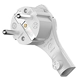 RedStar24 Schutzkontakt-Winkelstecker 250V, 16A, Flachstecker mit Klappgriff & Knickschutz, 8 mm Höhe, für Kabel bis 3x1,5 mm², CEE 7/7, Schuko-Winkelstecker extraflach mit Bügel, Weiß