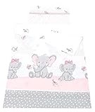 BabyLux Bettwäsche Bezug 2 TLG. 100 x 135 cm / 90 x 120 cm Kinderbettwäsche Bettwäsche Kind Bettset Baby Babybettwäsche (112. Elephanten Coral, 100 x 135 cm)