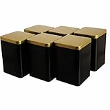 Dosenritter | 6 x edle eckige Vorratsdose/Teedose, aromadicht aus Metall für je 240g Tee, Schwarz Gold | 13 x 9 x 9 cm (H,B,T) | auch ideal als Gewürzdose