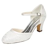 Emily Bridal Brautschuhe Damen Spitze Satin Stiletto Pumps Sandalen, 38 EU, Ivory