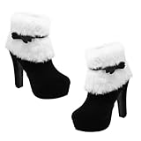 TOYANDONA Weihnachts Winterstiefeletten Damen Plüschgefütterte Kurzstiefel mit Hohem Blockabsatz Reißverschluss Schwarz Rutschfest und Warm für Kalte Tage