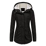 YYNUDA Damen Parka Winterjacke Lang mit Fell Kapuze warm gefüttert Slim Fit Mantel Outdoor Jacke für Winter, Schwarz, L
