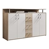 DRIFT Sideboard mit Ablage in Eiche Sonoma Optik, Weiß - Moderne Kommode mit Schubladen und viel Stauraum für Ihren Wohnbereich - 139 x 90 x 34 cm (B/H/T)