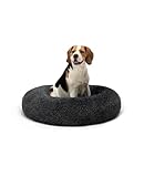 lionto Donutbett für Hunde und Katzen, Flauschiges Hundebett rund für kleine und große Heimtiere, Ø 80 cm, weiches Katzenbett aus kuscheligem Plüsch, Hundekissen mit extra Dicker Füllung, dunkelgrau