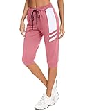 Terecey Jogginghose Damen 3/4 Baumwolle Sommer Kurze Sport Hosen Trainingshose Knielange mit Taschen Caprihose Dreiviertel Freizeithose Sweathose für Jogger Frauen