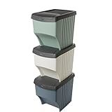 SUSTANIA Premium Müllsortiersystem 3-fach, Stapelbarer Abfallsammler mit 3x22L Volumen, Mülleimer & Mülltrennsystem für Küche & Haushalt, 40x30x33 cm, Made in EU