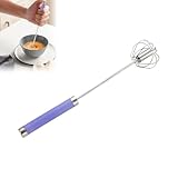 Semi-Automatic Stainless Steel Whisk, Hand Push Whisk Mixer Stainless Steel Egg Beater Milk Frother Rotating Push Mixer Stirrer for Stirring, Beating, Stirring (Blue, 34.5cm)