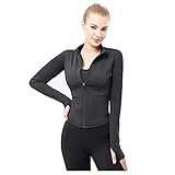 YICHEN Damen Laufjacke Atmungsaktive Sportjacke Langarm Running-Jacken Yoga Fitness Shirt Langarm Sportjacke mit Reißverschluss Trainingsjacke mit Daumenlöchern