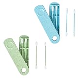 COYUN 4 Stück Wattestäbchen Wiederverwendbar Ohrenstäbchen Doppelendige Spirale, Wiederverwendbare Wattestäbchen, Ohrreiniger Spirale mit 2 Behälter Grün und Blau für Ohrreinigung Make-Up, etc