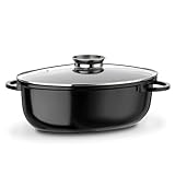 GSW 410588 Gourmet Ceramica Induktion Bräter XXL oval mit Aroma-Glasdeckel 10 L, Aluguss, schwarz gesprenkelt, 42 cm 4 Einheiten