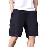 Generisch Cargo Shorts Männer Herren-Cargoshorts aus leichtem Baumwoll-Twill mit elastischer Taille und Kordelzug Shorts Camouflage Herren (Black, XL)