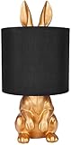 Brubaker Tisch- oder Nachttischlampe Goldener Hase - Tischleuchte mit Keramikfuß und Stoffschirm - 42 cm Höhe, Schwarz Gold