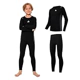 AMZSPORT Thermounterwäsche für Kinder, Skiunterwäsche und Funktionsunterwäsche für Fussball und Training im Winter, Thermowäsche für Mädchen und Jungen, Warm und Bequem, Schwarz L