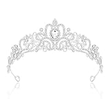 Krone Damen Tiara Birthday Krone Geburtstag Tiara Kristall Strass Tiara Krone für Prinzessin Braut Prom Braut Party Hochzeit Haarreif für Frauen (Silber)