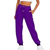 2025 – einfarbige Damen-Sweathose mit Kordelzug, elastische Taille, lässig, lockerer Fuß, Fleece, lässige Outfits, violett, S
