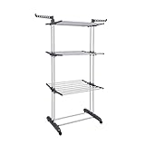 Faltbarer Wäscheständer mit 3 Ebenen, mit Rollen, 35 kg Kapazität, Grau